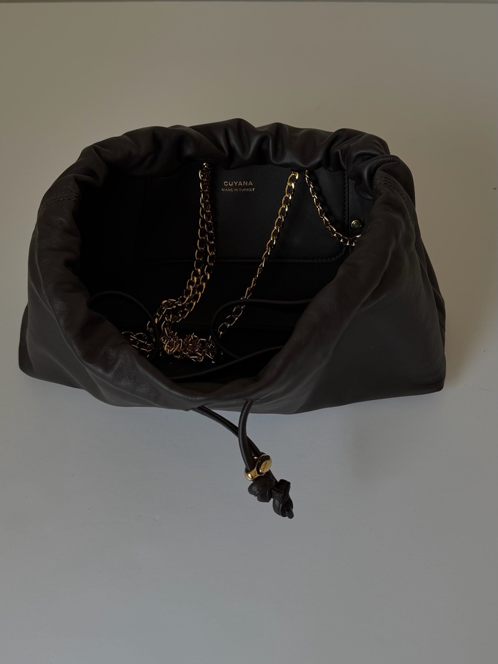 Cuyana Drawstring Brown Leather Bag - mini dia bag - Picture 12 of 15